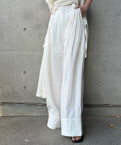 LAULEN（ローレン）の「linen double tuck wide pants /麻混バックゴムダブルタックワイドパンツ（その他パンツ・レディース・アイボリー/ベージュ・FREE）」の5枚目の写真
