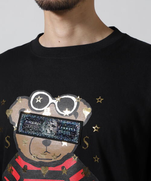 STUD MUFFIN（スタッドマフィン）の「STUD MUFFIN/スタッドマフィン/BEAR シークイン SS TEE（Tシャツ/カットソー・メンズ・ホワイト/ブラック・2/3/4）」の6枚目の写真