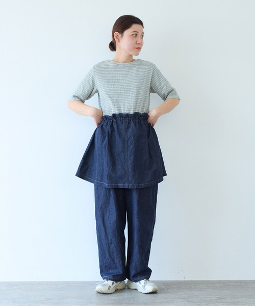 △コットンリネンデニム バックゴムパンツ（デニムパンツ