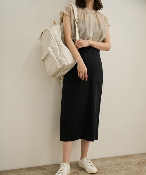 ROPE'（ロペ）の「【洗える】サテンリネン ポケット付きタイトスカート【34サイズ/J'aDoRe・店舗限定】/25SS（スカート・レディース・ブラウン/キナリ/イエロー/ネイビー・36/38/40）」の4枚目の写真