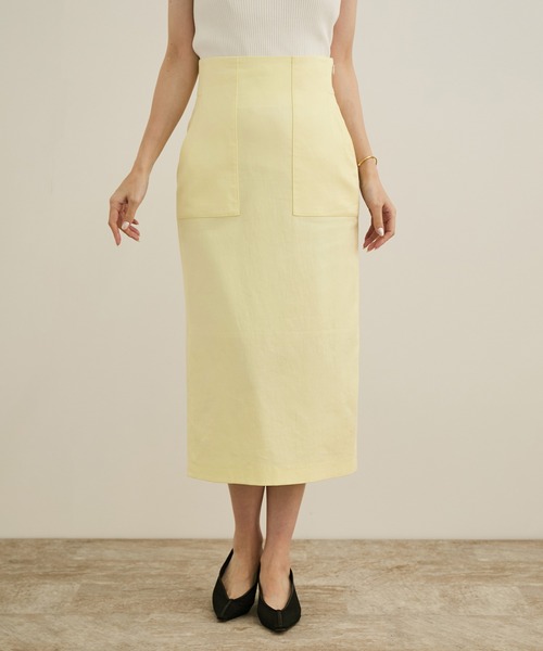 ROPE'（ロペ）の「【洗える】サテンリネン ポケット付きタイトスカート【34サイズ/J'aDoRe・店舗限定】/25SS（スカート・レディース・ブラウン/キナリ/イエロー/ネイビー・36/38/40）」の11枚目の写真