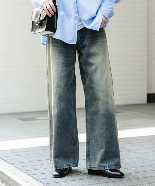 SENSE OF PLACE by URBAN RESEARCH（センスオブプレイスバイアーバンリサーチ）の「『ユニセックス』ヴィンテージライクデニムワイドパンツ（デニムパンツ・メンズ・ブラック/インディゴブルー・LARGE/MEDIUM）」の12枚目の写真