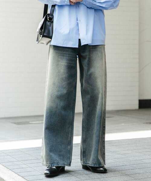 SENSE OF PLACE by URBAN RESEARCH（センスオブプレイスバイアーバンリサーチ）の「『ユニセックス』ヴィンテージライクデニムワイドパンツ（デニムパンツ・メンズ・ブラック/インディゴブルー・LARGE/MEDIUM）」の13枚目の写真