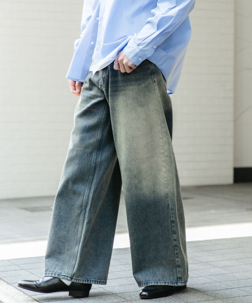 SENSE OF PLACE by URBAN RESEARCH（センスオブプレイスバイアーバンリサーチ）の「『ユニセックス』ヴィンテージライクデニムワイドパンツ（デニムパンツ・メンズ・ブラック/インディゴブルー・LARGE/MEDIUM）」の14枚目の写真