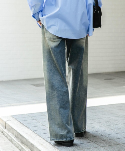 SENSE OF PLACE by URBAN RESEARCH（センスオブプレイスバイアーバンリサーチ）の「『ユニセックス』ヴィンテージライクデニムワイドパンツ（デニムパンツ・メンズ・ブラック/インディゴブルー・LARGE/MEDIUM）」の16枚目の写真
