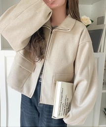 IS ジッパー付きブルゾン オフホワイト CONVERSE WHITE/コンバース ホワイト ロゴ刺繍バイカラーハーフ