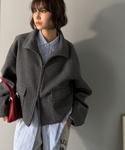 classicalelf（クラシカルエルフ）の「シンプルなのに映える、主役アウター。ショート丈ダブルZIPブルゾン（ブルゾン・レディース・モカ/アイボリー/チャコールグレー・X-LARGE/SMALL/MEDIUM/LARGE）」の15枚目の写真