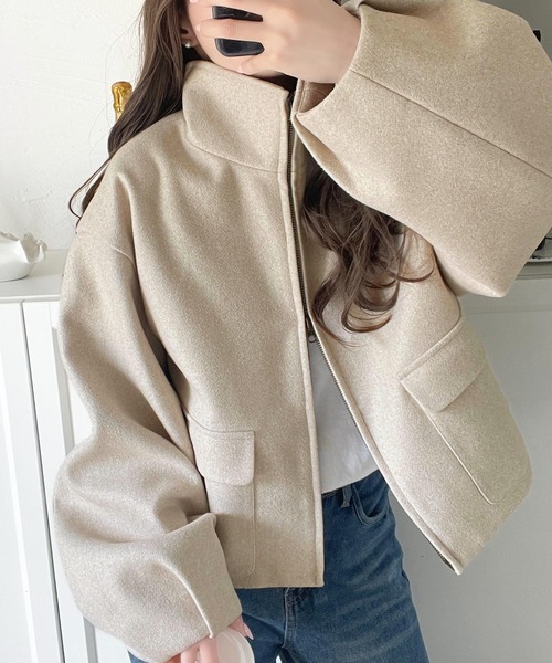 classicalelf（クラシカルエルフ）の「シンプルなのに映える、主役アウター。ショート丈ダブルZIPブルゾン（ブルゾン・レディース・モカ/アイボリー/チャコールグレー・X-LARGE/SMALL/MEDIUM/LARGE）」の8枚目の写真