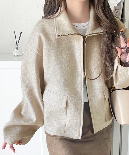 classicalelf（クラシカルエルフ）の「シンプルなのに映える、主役アウター。ショート丈ダブルZIPブルゾン（ブルゾン・レディース・モカ/アイボリー/チャコールグレー・X-LARGE/SMALL/MEDIUM/LARGE）」の9枚目の写真