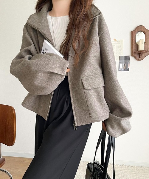 classicalelf（クラシカルエルフ）の「シンプルなのに映える、主役アウター。ショート丈ダブルZIPブルゾン（ブルゾン・レディース・モカ/アイボリー/チャコールグレー・X-LARGE/SMALL/MEDIUM/LARGE）」の21枚目の写真