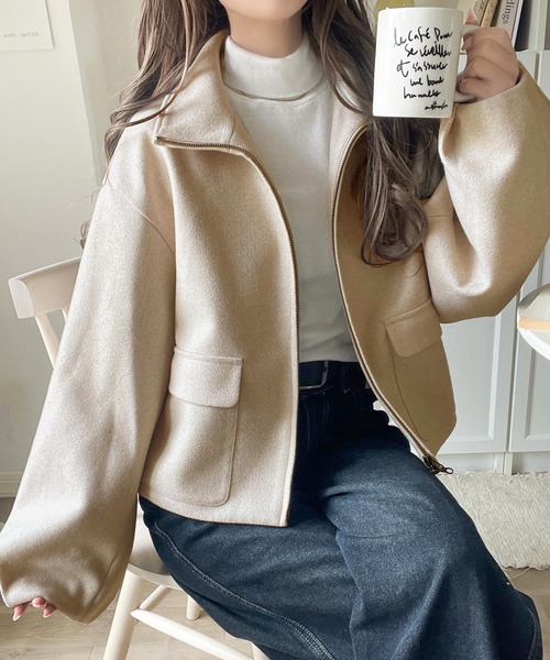 classicalelf（クラシカルエルフ）の「シンプルなのに映える、主役アウター。ショート丈ダブルZIPブルゾン（ブルゾン・レディース・モカ/アイボリー/チャコールグレー・X-LARGE/SMALL/MEDIUM/LARGE）」の6枚目の写真