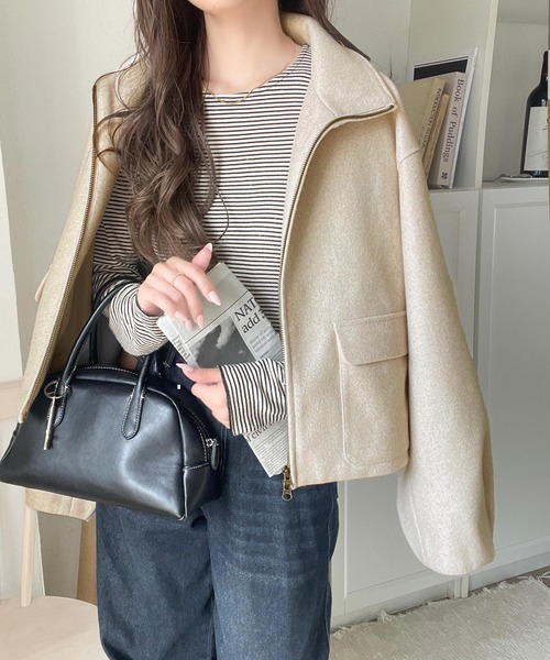 classicalelf（クラシカルエルフ）の「シンプルなのに映える、主役アウター。ショート丈ダブルZIPブルゾン（ブルゾン・レディース・モカ/アイボリー/チャコールグレー・X-LARGE/SMALL/MEDIUM/LARGE）」の4枚目の写真