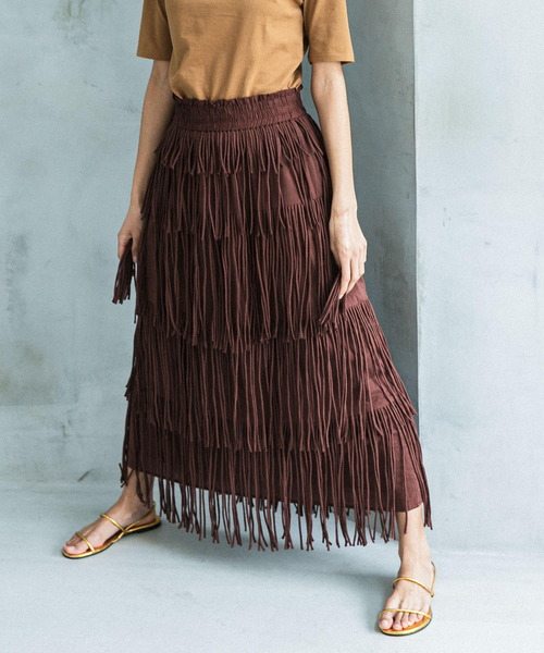 crinkle crinkle crinkle（クリンクルクリンクルクリンクル）の「『別注』crinkle crinkle crinkle×UR　cottonvoilfringe sk（スカート・レディース・ブラウン・FREE）」の2枚目の写真