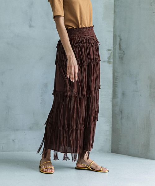 crinkle crinkle crinkle（クリンクルクリンクルクリンクル）の「『別注』crinkle crinkle crinkle×UR　cottonvoilfringe sk（スカート・レディース・ブラウン・FREE）」の4枚目の写真