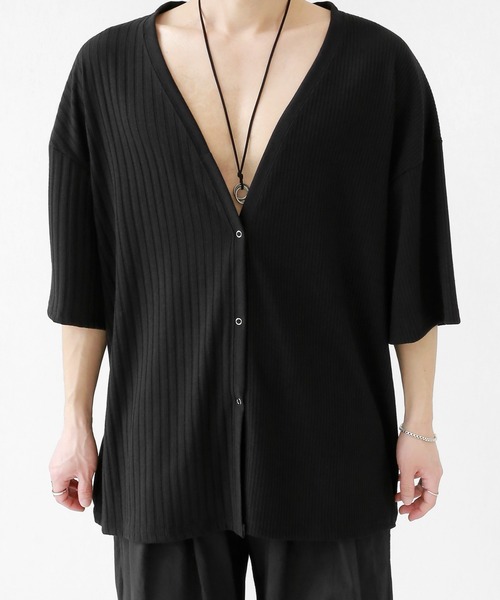 minsobi(ミンソビ)の「半袖セミシアーニットカーディガン(カーディガン/ボレロ・メンズ・ブラック/ホワイト・FREE)」の14枚目の写真