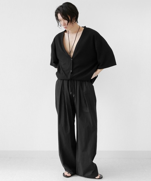 minsobi(ミンソビ)の「半袖セミシアーニットカーディガン(カーディガン/ボレロ・メンズ・ブラック/ホワイト・FREE)」の6枚目の写真