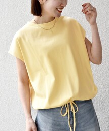 〈接触冷感/汗染み防止加工/洗濯機可能〉ドロスト フレンチスリーブ TEE