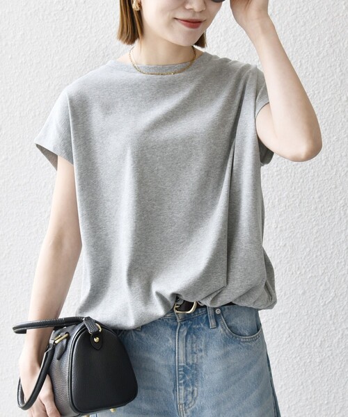 tシャツ SHIPS any:「接触冷感/汗染み防止加工/洗濯機可能」ドロスト フレンチスリーブ TEE レディース SHIPS any:〈接触冷感/汗染み防止加工/洗濯機可能〉ドロスト