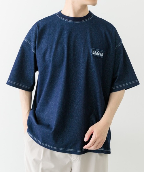 ITEMS URBANRESEARCH（アイテムズ アーバンリサーチ）の「ワンポイント刺繍クルーネックデニムTシャツ（Tシャツ/カットソー・メンズ・ブラック/ブルー/ネイビー・MEDIUM/LARGE）」の14枚目の写真
