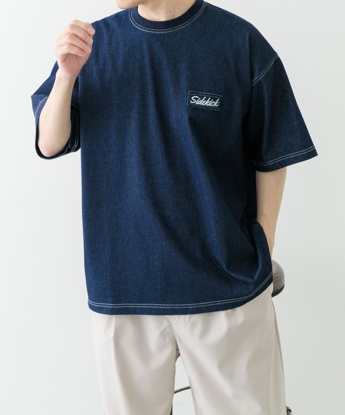 ITEMS URBANRESEARCH（アイテムズ アーバンリサーチ）の「ワンポイント刺繍クルーネックデニムTシャツ（Tシャツ/カットソー・メンズ・ブラック/ブルー/ネイビー・MEDIUM/LARGE）」の15枚目の写真