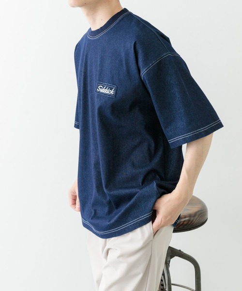 ITEMS URBANRESEARCH（アイテムズ アーバンリサーチ）の「ワンポイント刺繍クルーネックデニムTシャツ（Tシャツ/カットソー・メンズ・ブラック/ブルー/ネイビー・MEDIUM/LARGE）」の16枚目の写真