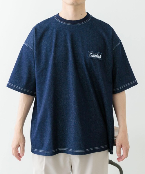 ITEMS URBANRESEARCH（アイテムズ アーバンリサーチ）の「ワンポイント刺繍クルーネックデニムTシャツ（Tシャツ/カットソー・メンズ・ブラック/ブルー/ネイビー・MEDIUM/LARGE）」の19枚目の写真