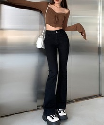 セミフレアデニムパンツ 美脚おしゃれ