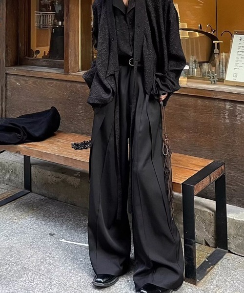 スラックス ドレープ ストリート ラインフレアパンツ Loose スラックス ドレープ スーパーワイドタックフレアパンツ