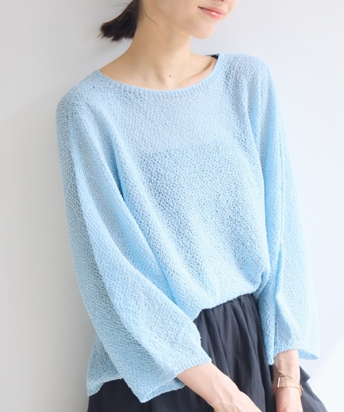 KATHARINE ROSS（キャサリンロス）の「【KATHARINE ROSS】ふわ袖かのこ和紙ニット（ニット/セーター・レディース・ライトブルー/チャコールグレー/オフホワイト・MEDIUM）」の3枚目の写真