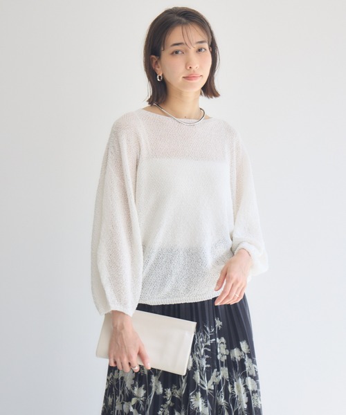 KATHARINE ROSS（キャサリンロス）の「【KATHARINE ROSS】ふわ袖かのこ和紙ニット（ニット/セーター・レディース・ライトブルー/チャコールグレー/オフホワイト・MEDIUM）」の8枚目の写真