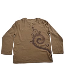 キーネックエスニックシャツ 長袖Tシャツ ロンT