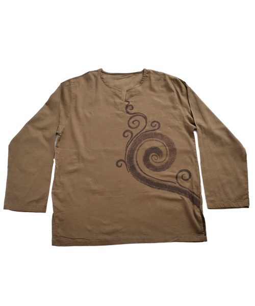 MARAI(マーライ)の「キーネックエスニックシャツ 長袖Tシャツ ロンT(Tシャツ/カットソー・レディース・E/F/G/O/Q/S/H/T/M/P/R・FREE)」の1枚目の写真