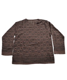 キーネックエスニックシャツ 長袖Tシャツ ロンT