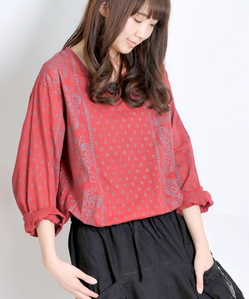 MARAI(マーライ)の「キーネックエスニックシャツ 長袖Tシャツ ロンT(Tシャツ/カットソー・レディース・E/F/G/O/Q/S/H/T/M/P/R・FREE)」の13枚目の写真