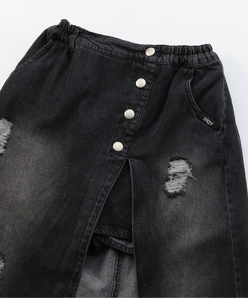 algy（アルジー）の「ダメージデニムロングラップスカート（デニムスカート・キッズ・ブラック/サックスブルー・XX-SMALL/X-SMALL/SMALL/MEDIUM）」の9枚目の写真