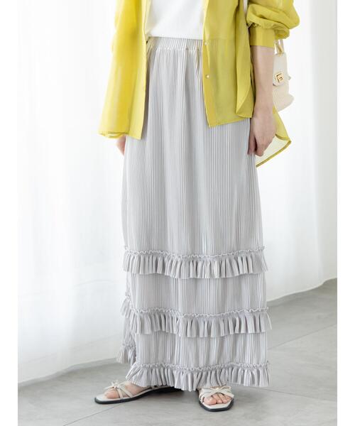 Te chichi TERRASSE(テチチテラス)の「裾フリルプリーツスカート(スカート・レディース・オフホワイト/ブルー/チャコールグレー・F)」の2枚目の写真