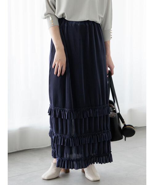 Te chichi TERRASSE(テチチテラス)の「裾フリルプリーツスカート(スカート・レディース・オフホワイト/ブルー/チャコールグレー・F)」の3枚目の写真