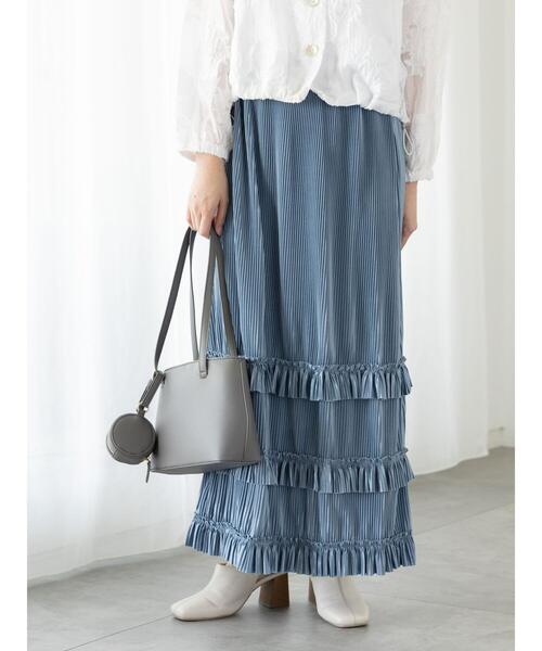 Te chichi TERRASSE(テチチテラス)の「裾フリルプリーツスカート(スカート・レディース・オフホワイト/ブルー/チャコールグレー・F)」の1枚目の写真