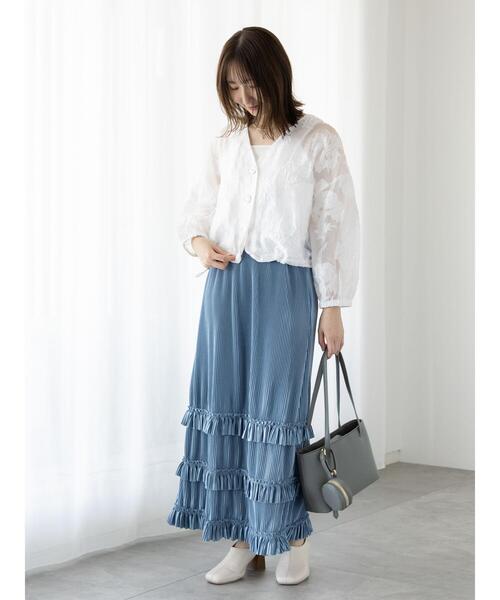 Te chichi TERRASSE(テチチテラス)の「裾フリルプリーツスカート(スカート・レディース・オフホワイト/ブルー/チャコールグレー・F)」の4枚目の写真