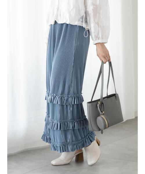 Te chichi TERRASSE(テチチテラス)の「裾フリルプリーツスカート(スカート・レディース・オフホワイト/ブルー/チャコールグレー・F)」の6枚目の写真