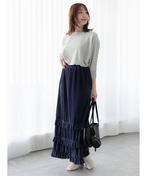 Te chichi TERRASSE(テチチテラス)の「裾フリルプリーツスカート(スカート・レディース・オフホワイト/ブルー/チャコールグレー・F)」の10枚目の写真