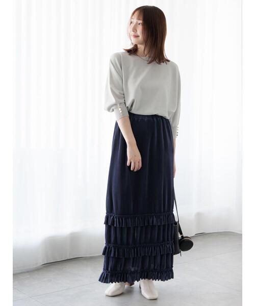 Te chichi TERRASSE(テチチテラス)の「裾フリルプリーツスカート(スカート・レディース・オフホワイト/ブルー/チャコールグレー・F)」の11枚目の写真