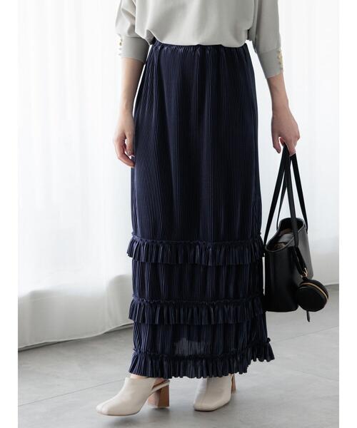 Te chichi TERRASSE(テチチテラス)の「裾フリルプリーツスカート(スカート・レディース・オフホワイト/ブルー/チャコールグレー・F)」の12枚目の写真