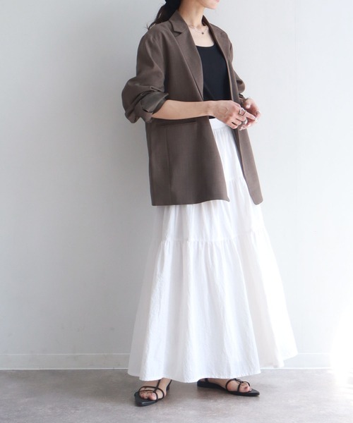 NOGLE（ノグル）の「【NOGLE/ノグル】ティアードロングスカート（スカート・レディース・ホワイト/ブラック・FREE）」の4枚目の写真