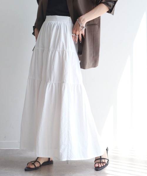 NOGLE（ノグル）の「【NOGLE/ノグル】ティアードロングスカート（スカート・レディース・ホワイト/ブラック・FREE）」の7枚目の写真
