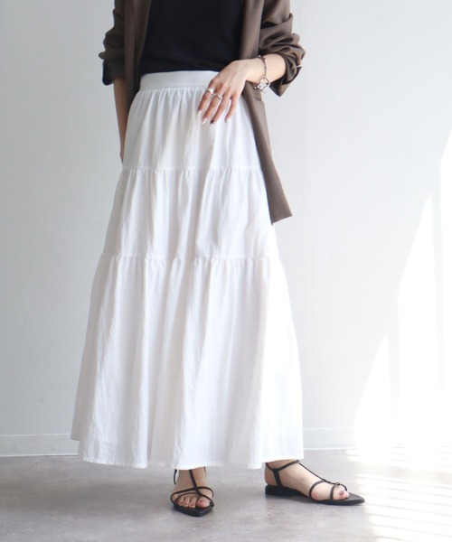 NOGLE（ノグル）の「【NOGLE/ノグル】ティアードロングスカート（スカート・レディース・ホワイト/ブラック・FREE）」の6枚目の写真