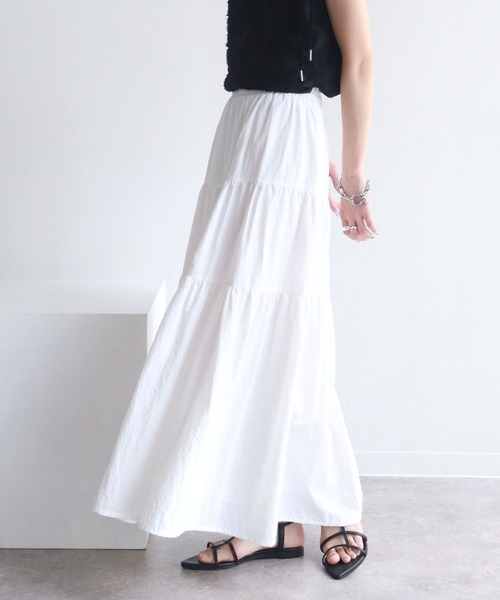 NOGLE（ノグル）の「【NOGLE/ノグル】ティアードロングスカート（スカート・レディース・ホワイト/ブラック・FREE）」の12枚目の写真