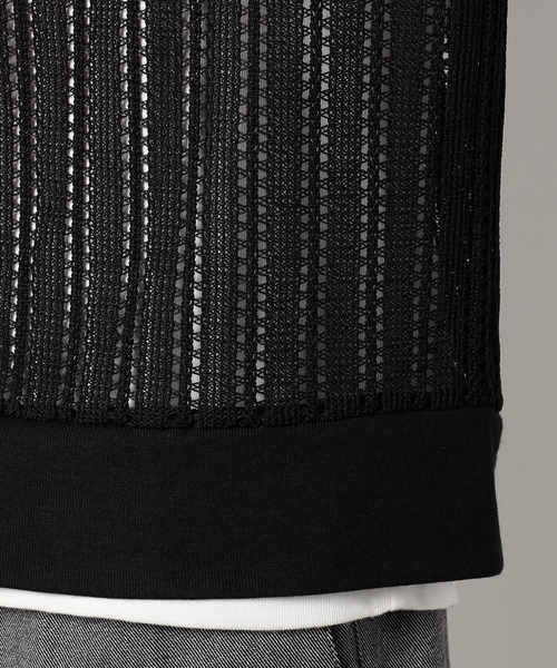 Grand PARK（グランドパーク）の「[ニットシャツ+タンクトップ　セットアイテム]アンサンブル透かし編みニット半袖シャツ（シャツ/ブラウス・メンズ・ブラック/ホワイト・LARGE/MEDIUM）」の8枚目の写真