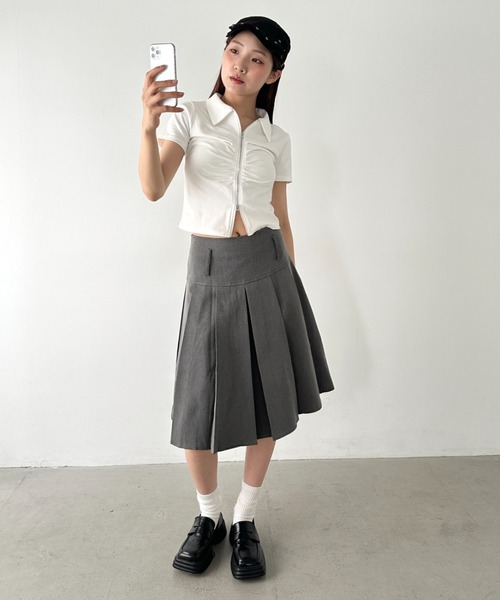 Bamm（バム）の「【2サイズ展開】ミディ丈プリーツスカート（スカート・レディース・グレー/ブラック/チャコールグレー/ブラウン・M/L）」の13枚目の写真