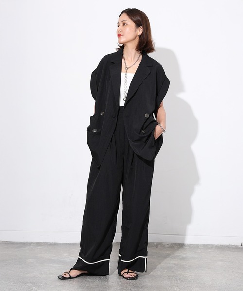 postelegant リネン　セットアップ セットアップ対応可能】リネンツイルコンパクトジレ|allureville
